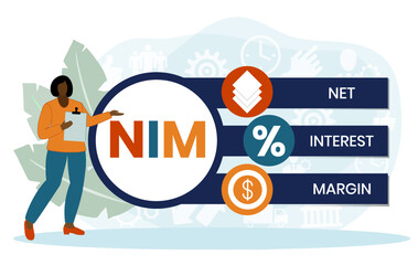 Flat design with people. NIM - Net Interest Margin acronym. business concept background. Vector illustration for website banner, marketing materials, business presentation, online advertising