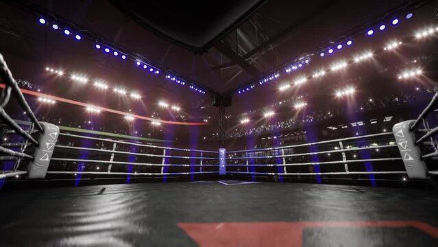 empty boxing arena with crowd animation. High quality 4k footage render