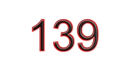 red 139 number 3d effect white background