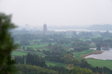 Fototapeta na wymiar Yanqi Pagoda in Yanqi Lake, Huairou, Beijing