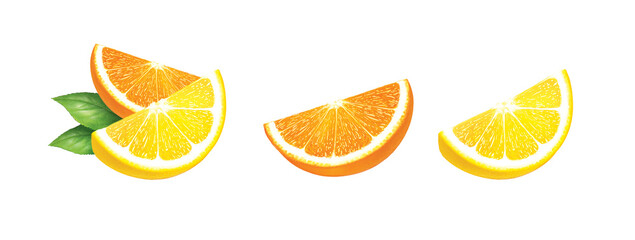 Lemon, Orange, slice, isolated on white background,  realism, photo realistic