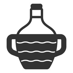 A bottle of wine in a wicker basket with handles - icon, illustration on white background, glyph style