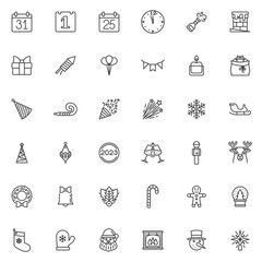 Happy New Year line icons set