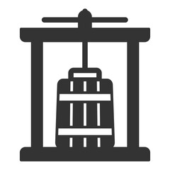 Barrel with grapes under pressure for squeezing juice - icon, illustration on white background, glyph style