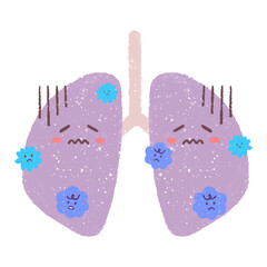 手描きの元気がない肺のキャラクター