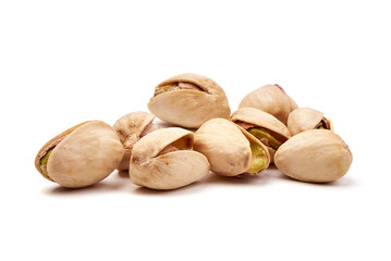 Pistachio nuts, isolated on white background. High resolution image.