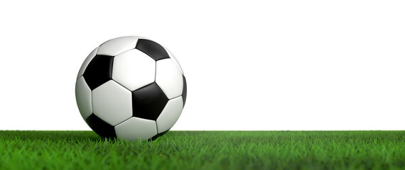Klassischer Fußball auf dem Rasen vor einem weißen Hintergrund