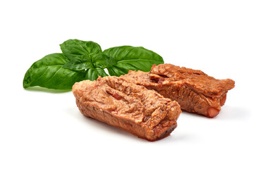 Stewed Pork ribs, close-up, isolated on white background.