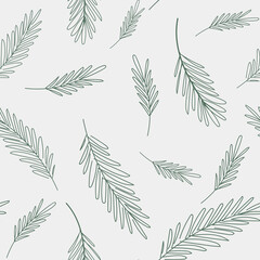 Christmas vector seamless pattern with fir branches and red berries on a light background.