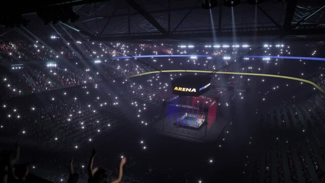 empty boxing arena with crowd animation. High quality 4k footage