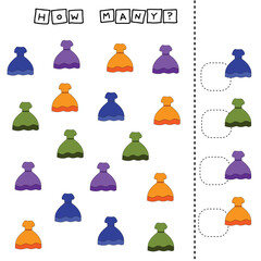 Educational game for children, kids.  Game learning math, counting game. Vector illustration for print, page