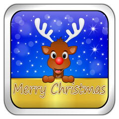 Fototapeta na wymiar Reindeer wishing Merry Christmas Button - 3D illustration
