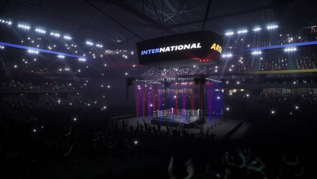 empty boxing arena with crowd animation. High quality 4k footage render