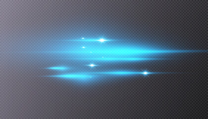 Set of blue horizontal highlights. Laser beams, horizontal light beams.Glowing stripes on a transparent background.