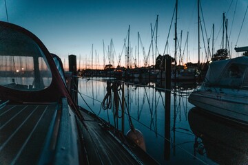 Sunset scenery of waters in Fehmarn from a perspective of a boat