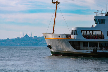 Fototapeta premium Ferry and Istanbul. Famous ferries of Istanbul background photo