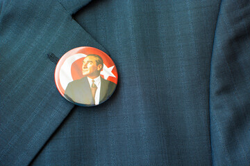 Atatürk badge attached to the suit. Commemoration of Atatürk concept.