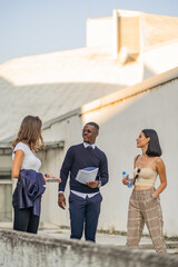 Talking to each other while smiling