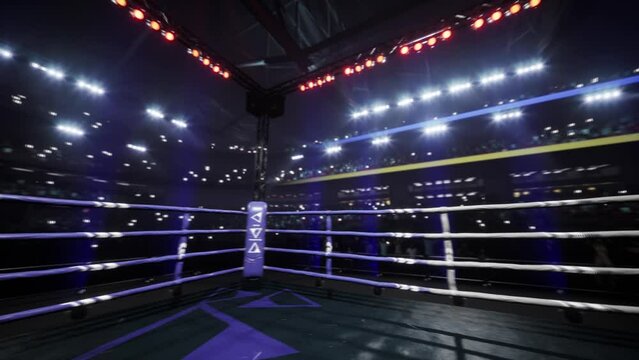 empty boxing arena with crowd animation. High quality 4k footage render 