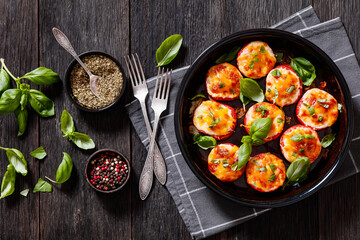 Baked Tomatoes with Mozzarella, Cheddar, Parmesan