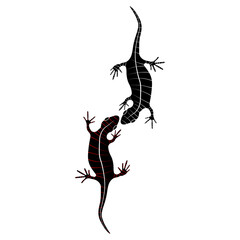 Set of lizards reptile gecko black silhouette with stripes vector illustration. Simple illustration isolated on white background. Template for books, stickers, posters, cards, clothes.