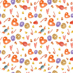 Happy Halloween pattern seamless, autumn background, watercolor