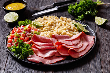 roast beef fillet with quinoa and tomato salsa