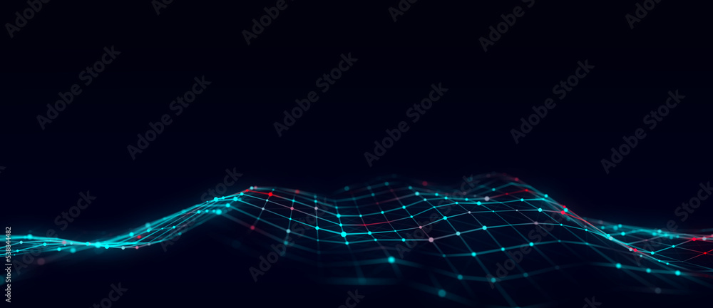 Aufkleber Technology green wave with lines. Big data visualization. Analytics representation. Digital background. 3d rendering.