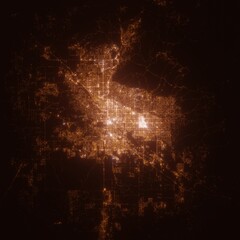 Tucson (Arizona, USA) street lights map. Satellite view on modern city at night. Imitation of aerial view on roads network. 3d render