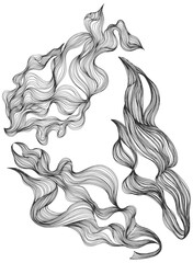 Set of abstract shapes. Hand drawn illustrations. Ink painting style composition