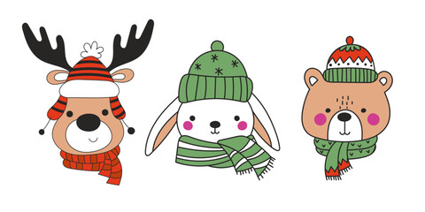 Winter set with cute animals
