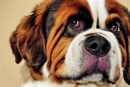 Portrait of a St Bernard dog, close-up, illustration 3d