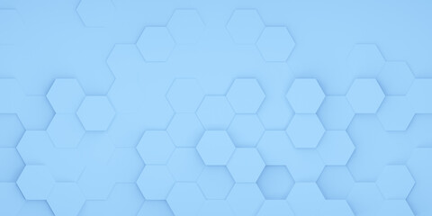 Hexagonal background with blue hexagons, abstract futuristic geometric backdrop or wallpaper with copy space for text