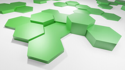 Hexagonal background with green hexagons, abstract futuristic geometric backdrop or wallpaper with copy space for text