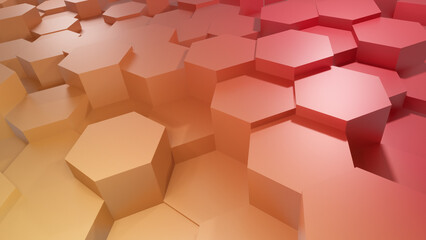 Hexagonal background with red hexagons, abstract futuristic geometric backdrop or wallpaper with copy space for text