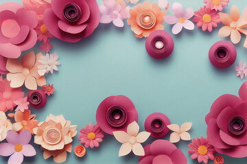 Fototapeta na wymiar Beautiful colorful floral frame mockup with flowers, ideal for luxury product ads, banner background