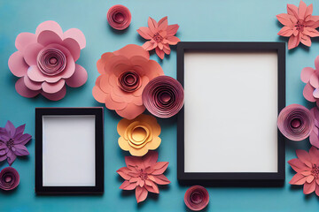 Beautiful colorful floral frame mockup with flowers, ideal for luxury product ads, banner background