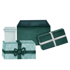 Gift boxes. Clipart element for design. A set of isolated illustrations in watercolor style.