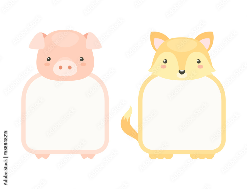 Poster frames with animal heads or notebook page for notes vector set