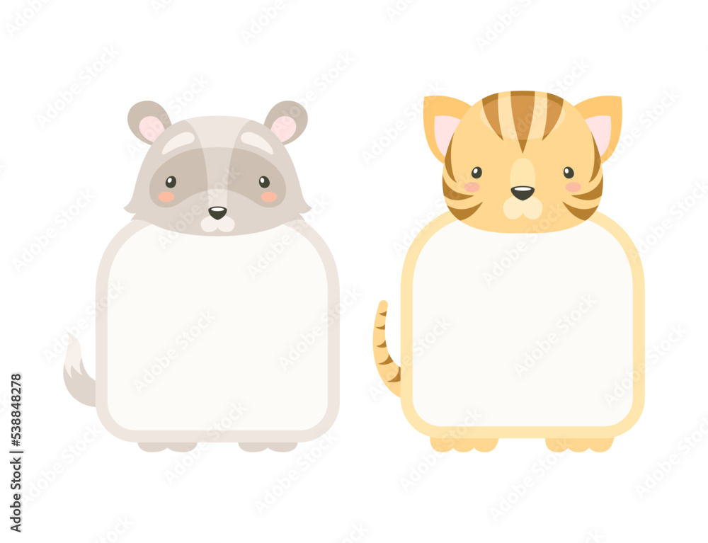 Aufkleber frames with animal heads or notebook page for notes vector set