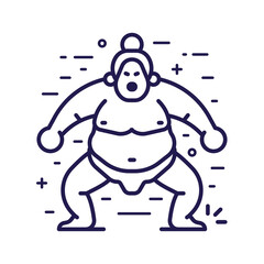 Japan Sumo Warrior Icon in Line Art