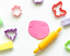 Tools for molding from plasticine on a white background. View from the top.