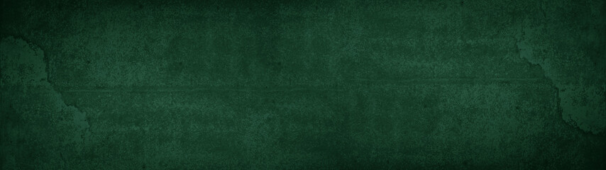Abstract grunge spotted old aged retro antique dark green colored stone concrete paper texture background panorama banner, long pattern backgrounds.