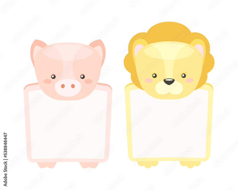 Poster frames with animal heads or notebook page for notes vector set