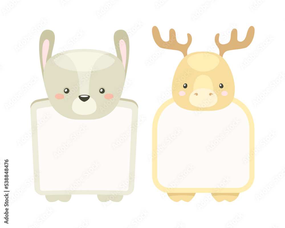 Aufkleber frames with animal heads or notebook page for notes vector set
