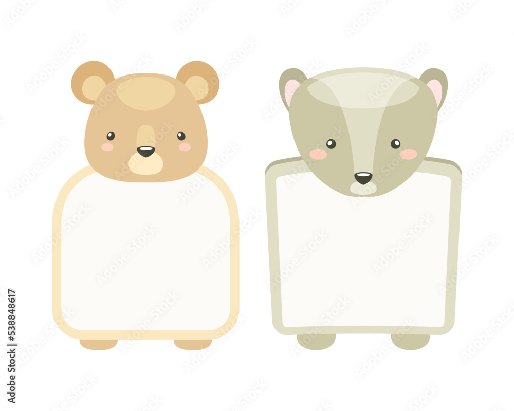 Poster frames with animal heads or notebook page for notes vector set