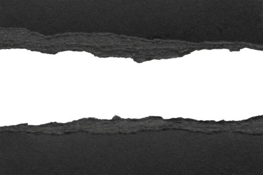 Black ripped paper torn edges strips isolated on white background