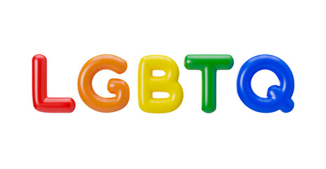 Rainbow LGBTQ letters on transparent background. LGBT community, include lesbians, gays, bisexuals and transgender people. Alternative love. Diversity, homosexuality, equal marriage. 3D rendering.