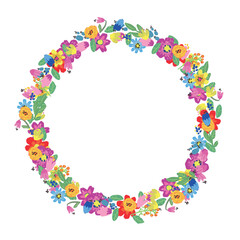 Vector floral wreath. Abstract flowers arrange in round border