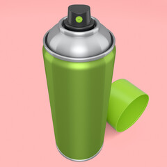 Can of spray paint isolated on pink background. Spray bottle and dispenser